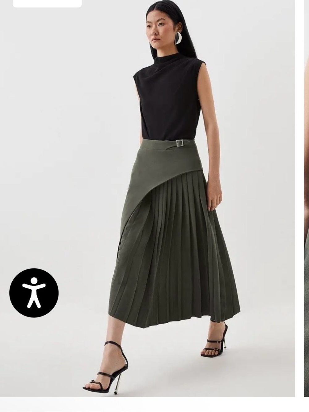 Karen Millen Olive Pleated Midi Skirt - Women